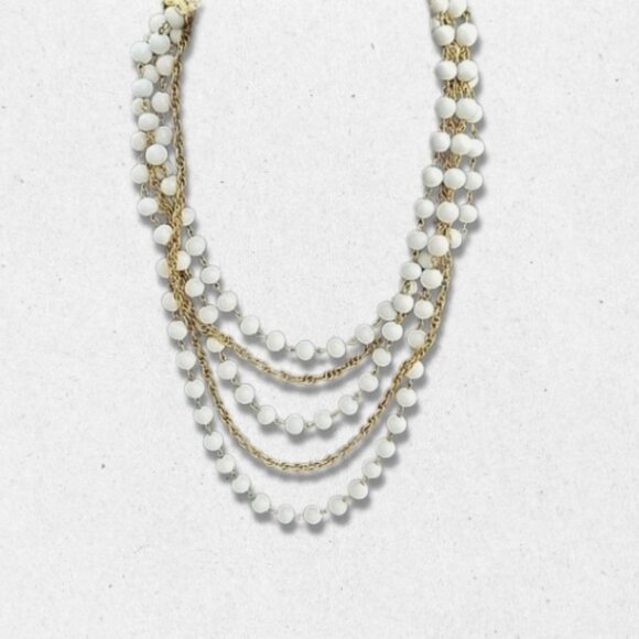 Vintage Milk Glass Beads Necklace Five Strand Style Lobster Clasp White/Gold OS - Picture 1 of 4